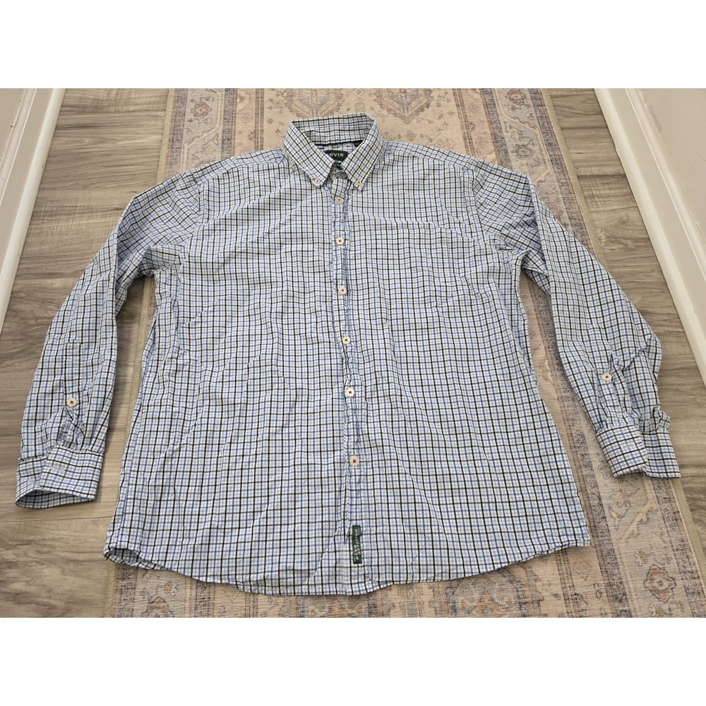 Orvis Active Fit Blue Check Button Up Shirt Men's XL Long Sleeve Cotton